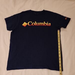Columbia Dark Blue Tee with Vibrant Logo. Size Small